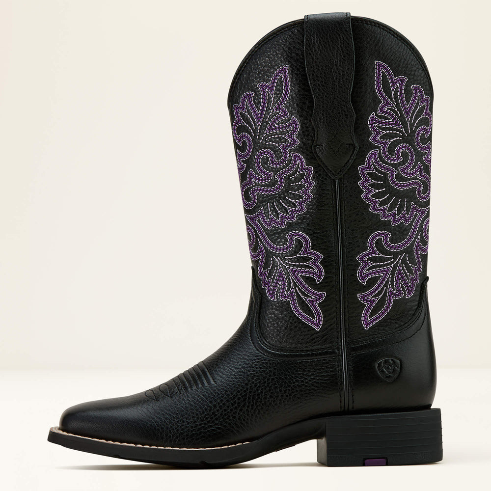 Round Up StretchFit Wide Square Toe Western Boot Women - BLACK DEERTAN