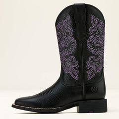 Round Up StretchFit Wide Square Toe Western Boot Women - BLACK DEERTAN
