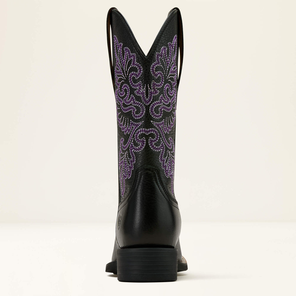 Round Up StretchFit Wide Square Toe Western Boot Women - BLACK DEERTAN