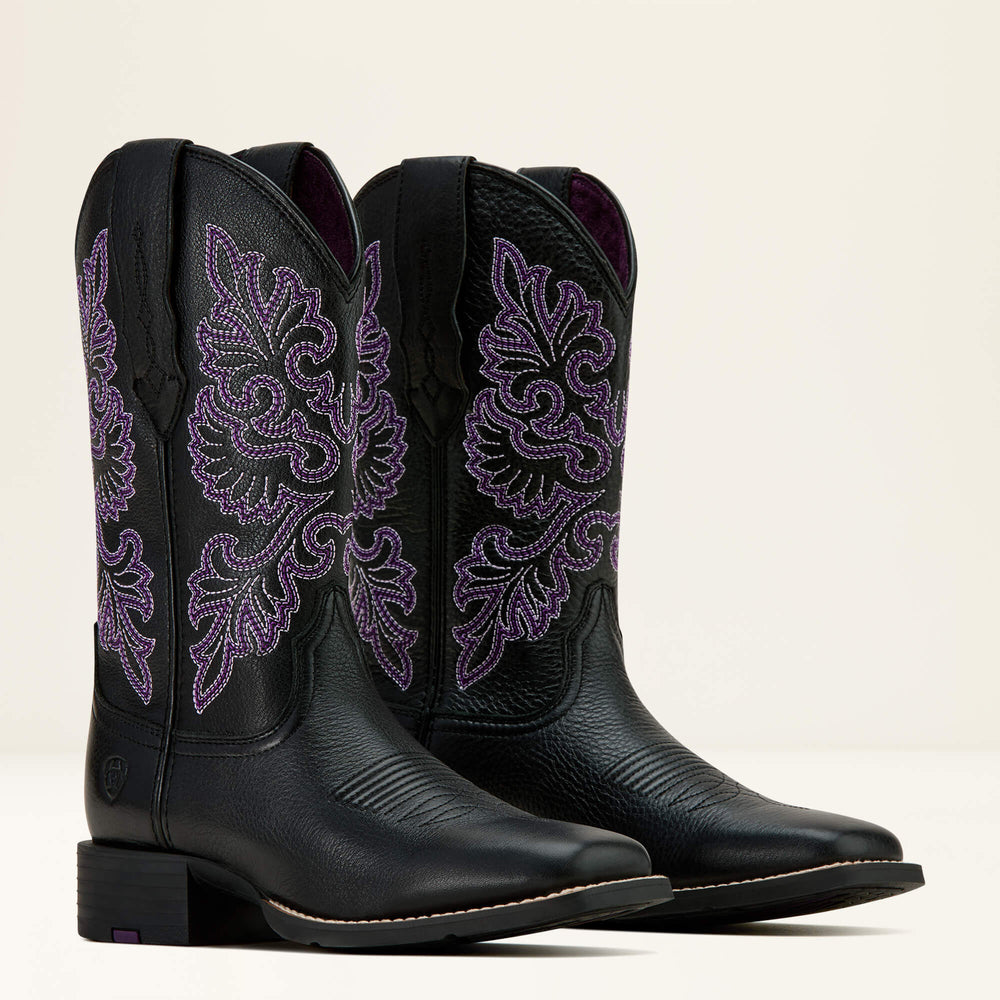 Round Up StretchFit Wide Square Toe Western Boot Women - BLACK DEERTAN