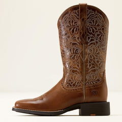 Round Up Remuda Wide Square Toe Western Boot Women - AGED TAN