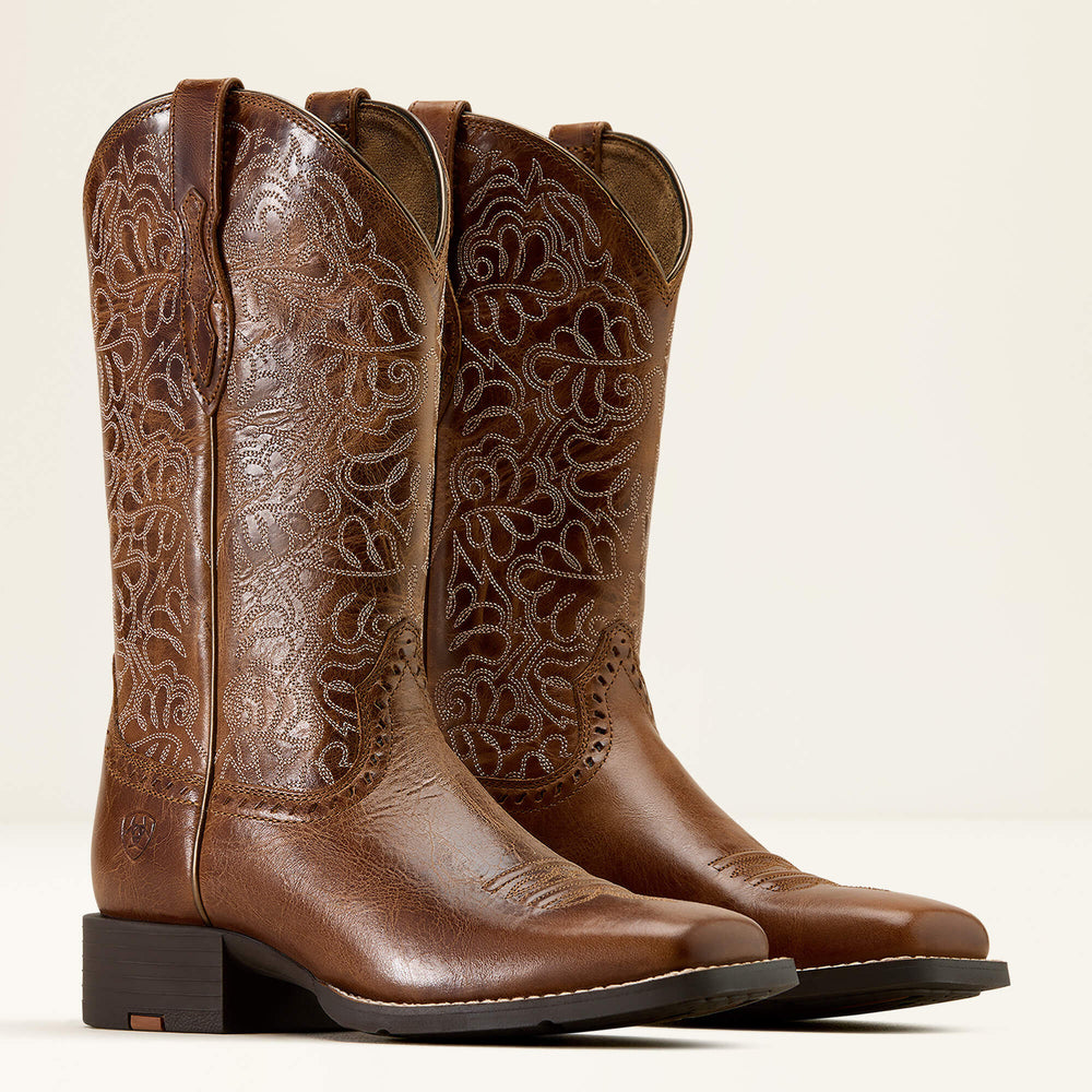 Round Up Remuda Wide Square Toe Western Boot Women - AGED TAN