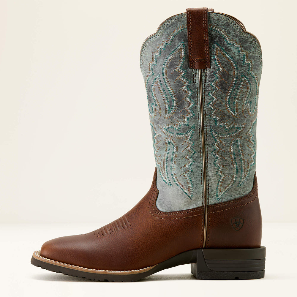 Hybrid Ranchwork Wide Square Toe Western Boot Women - PEANUT/WORN DENIM