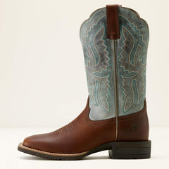 Hybrid Ranchwork Wide Square Toe Western Boot Women - PEANUT/WORN DENIM