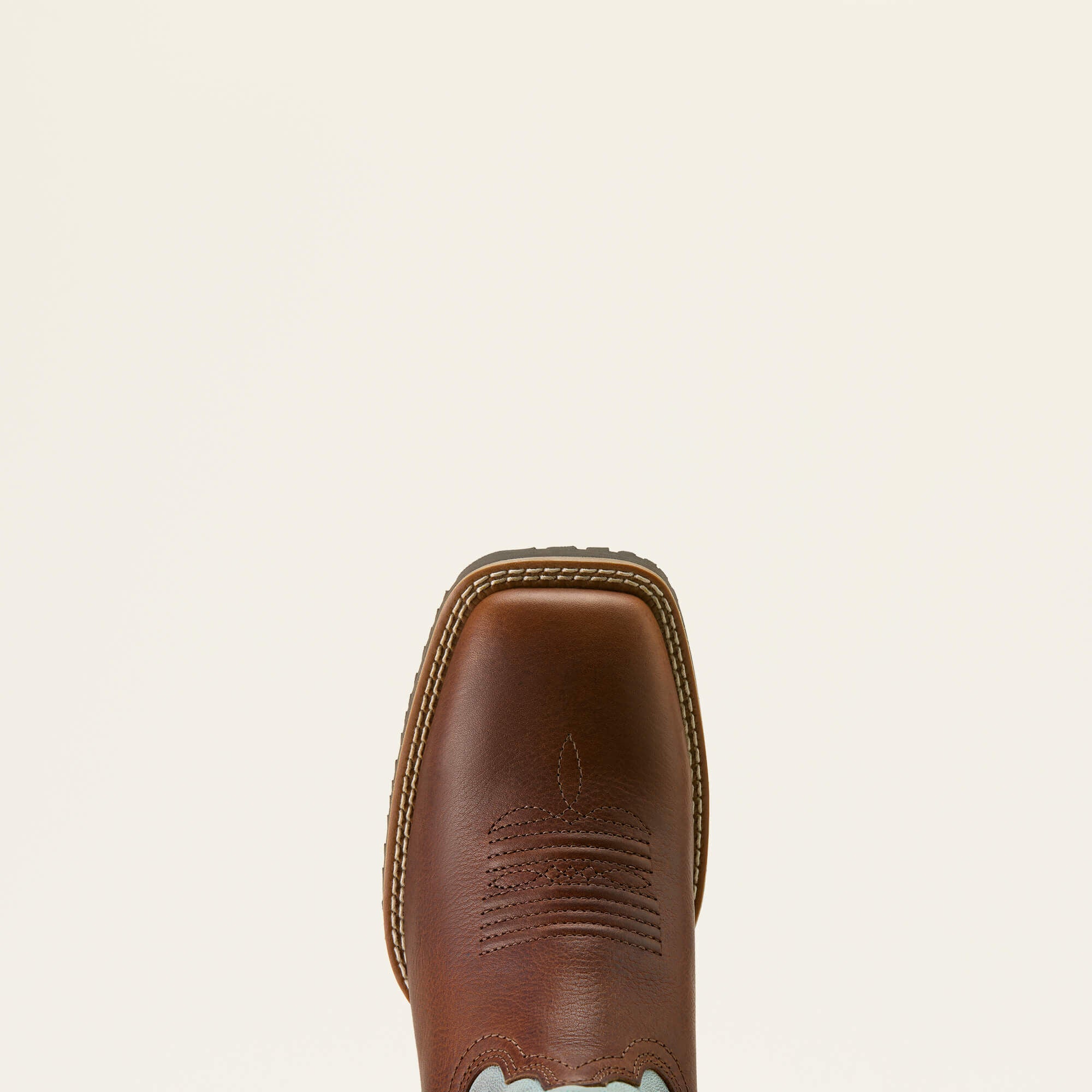Hybrid Ranchwork Wide Square Toe Western Boot Women - PEANUT/WORN DENIM