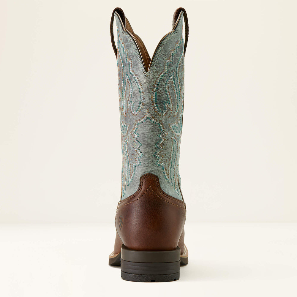 Hybrid Ranchwork Wide Square Toe Western Boot Women - PEANUT/WORN DENIM