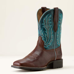 Round Up Filly Wide Square Toe Western Boot Women - OILED TEAK/LOYAL BLUE