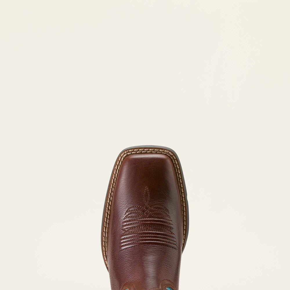 Round Up Filly Wide Square Toe Western Boot Women - OILED TEAK/LOYAL BLUE