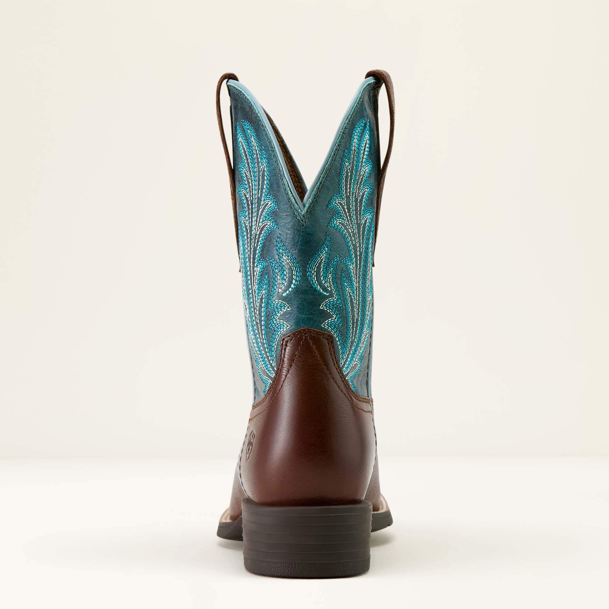 Round Up Filly Wide Square Toe Western Boot Women - OILED TEAK/LOYAL BLUE