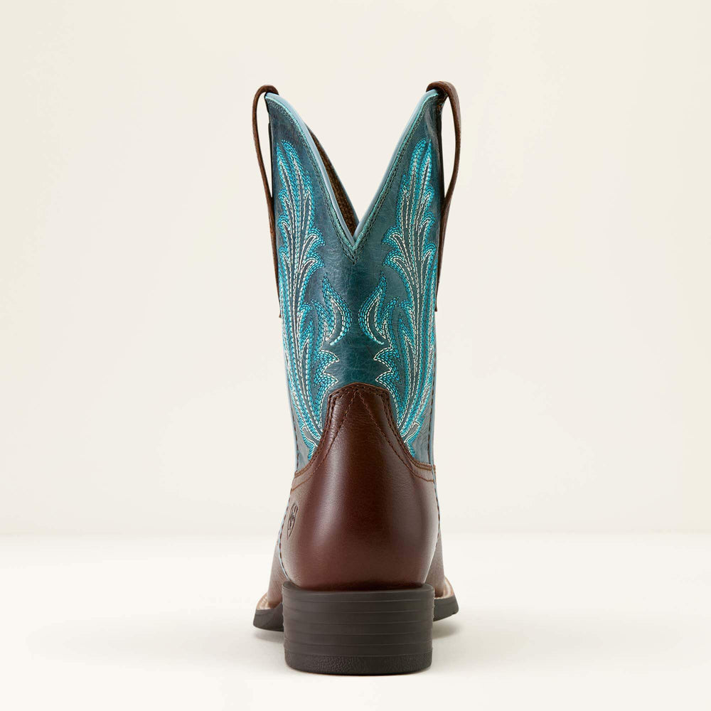 Round Up Filly Wide Square Toe Western Boot Women - OILED TEAK/LOYAL BLUE