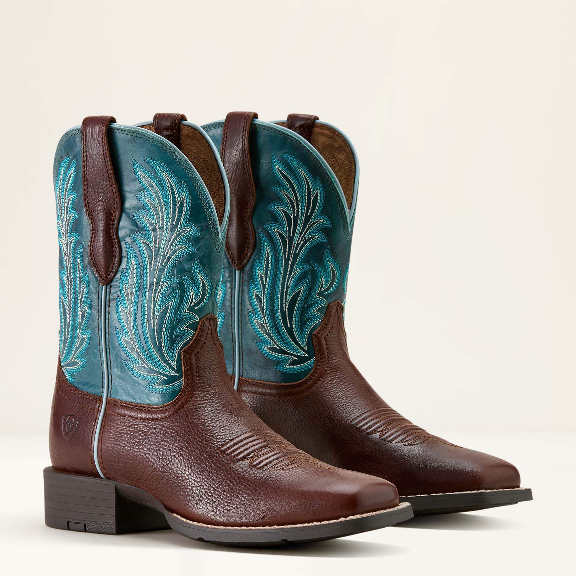 Round Up Filly Wide Square Toe Western Boot Women - OILED TEAK/LOYAL BLUE