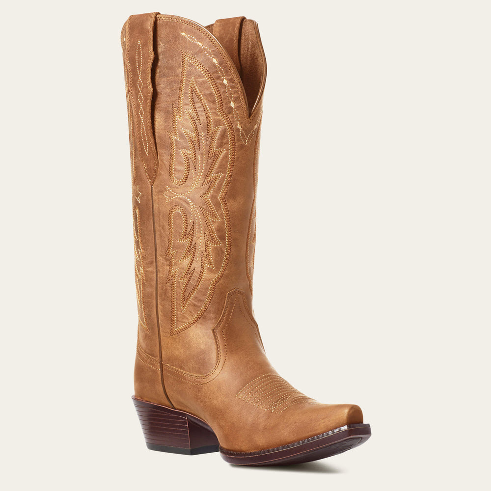 Heritage X Toe Elastic Wide Calf Western Boot Women - DISTRESSED BROWN