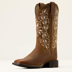 Round Up Holly Wide Square Toe Western Boot Women - PEARL