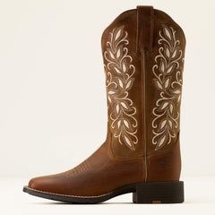 Round Up Holly Wide Square Toe Western Boot Women - PEARL