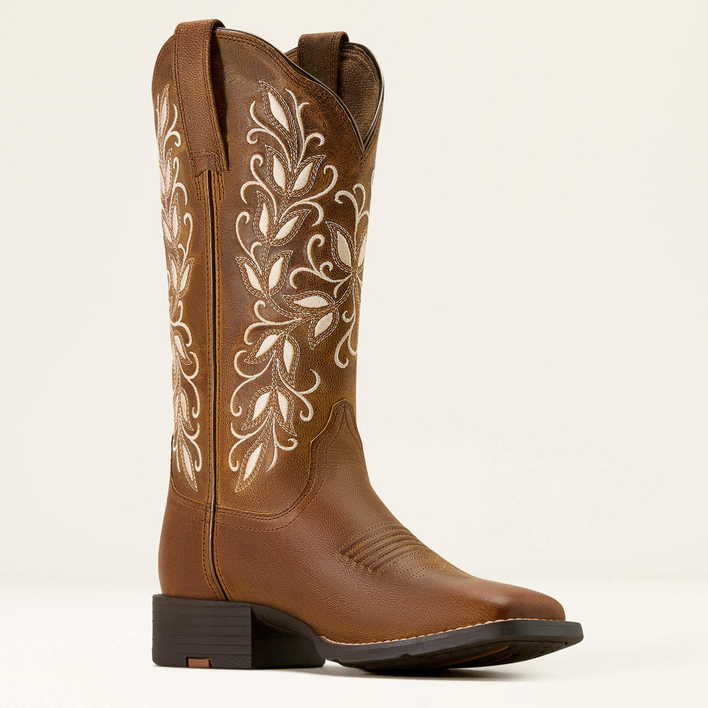 Round Up Holly Wide Square Toe Western Boot Women - PEARL