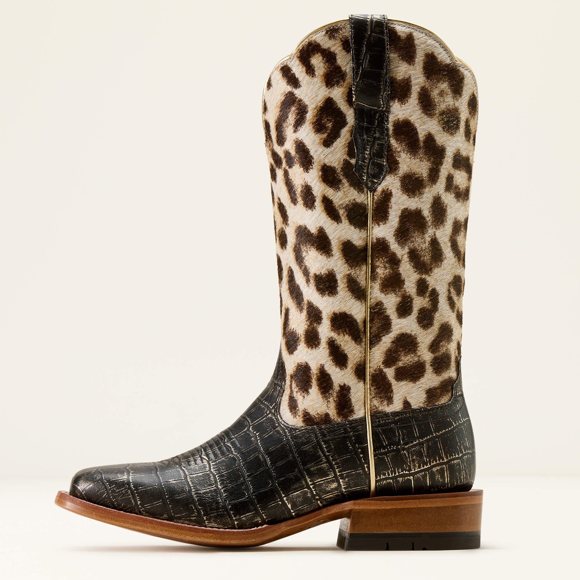 Frontier Farrah Wide Square Toe Western Boot Women - MIDNIGHT CROC PRINT/GILDED LEOPARD HAIR ON