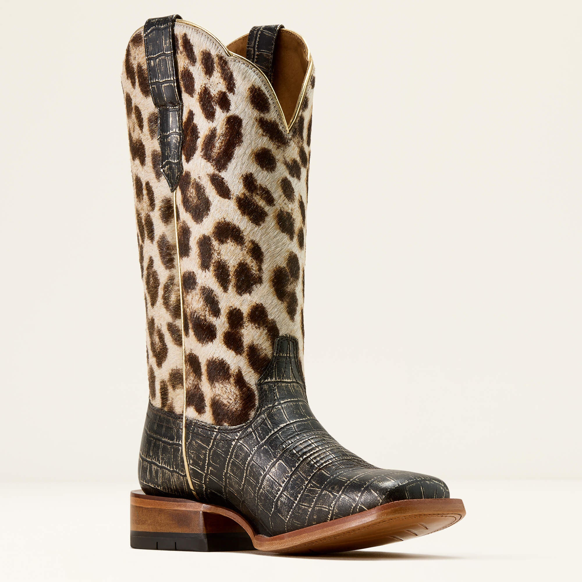 Frontier Farrah Wide Square Toe Western Boot Women - MIDNIGHT CROC PRINT/GILDED LEOPARD HAIR ON