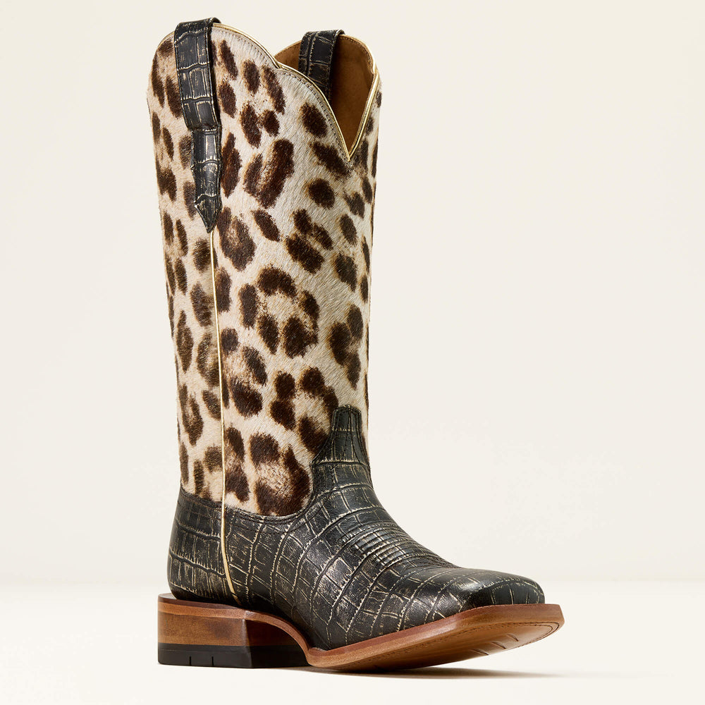 Frontier Farrah Wide Square Toe Western Boot Women - MIDNIGHT CROC PRINT/GILDED LEOPARD HAIR ON