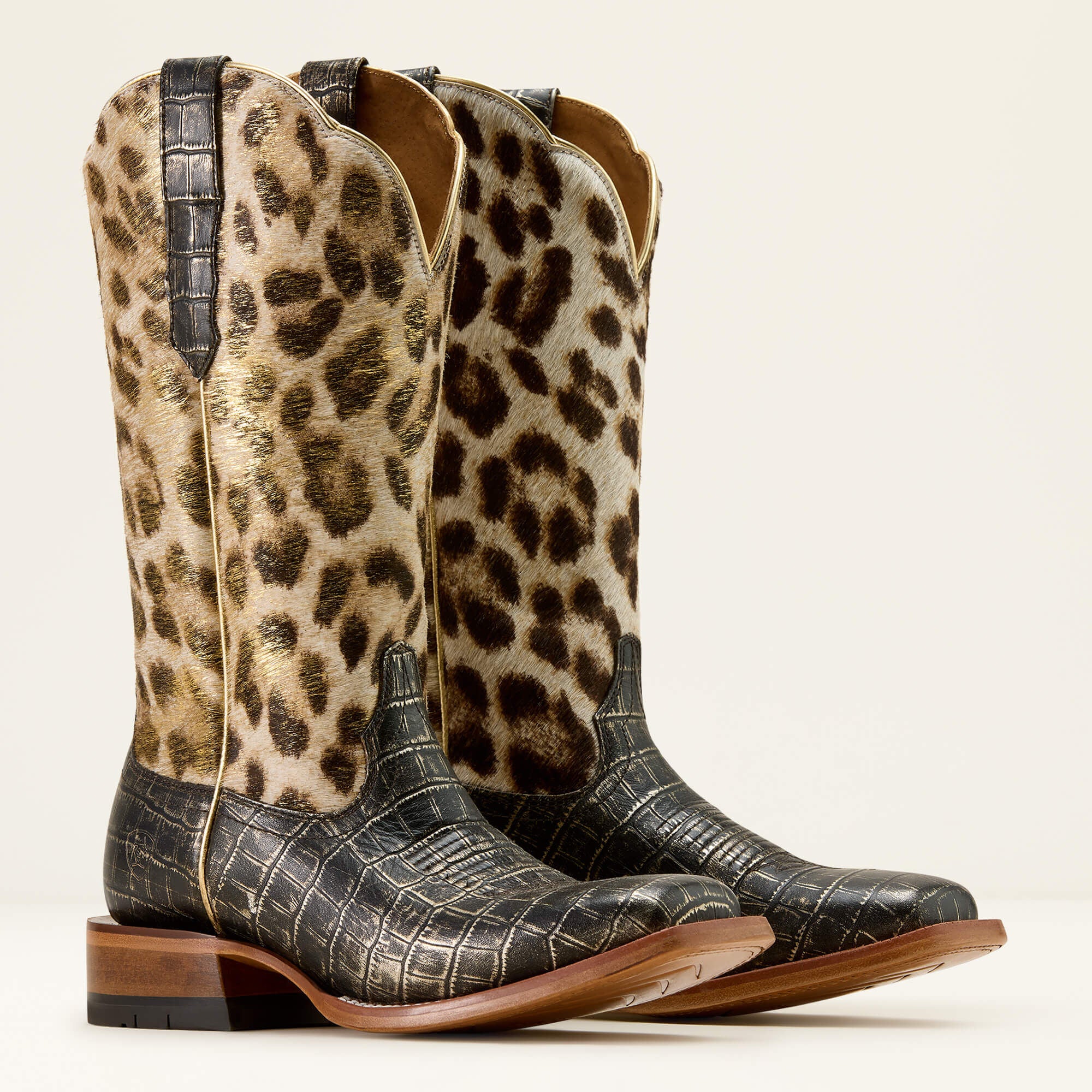 Frontier Farrah Wide Square Toe Western Boot Women - MIDNIGHT CROC PRINT/GILDED LEOPARD HAIR ON