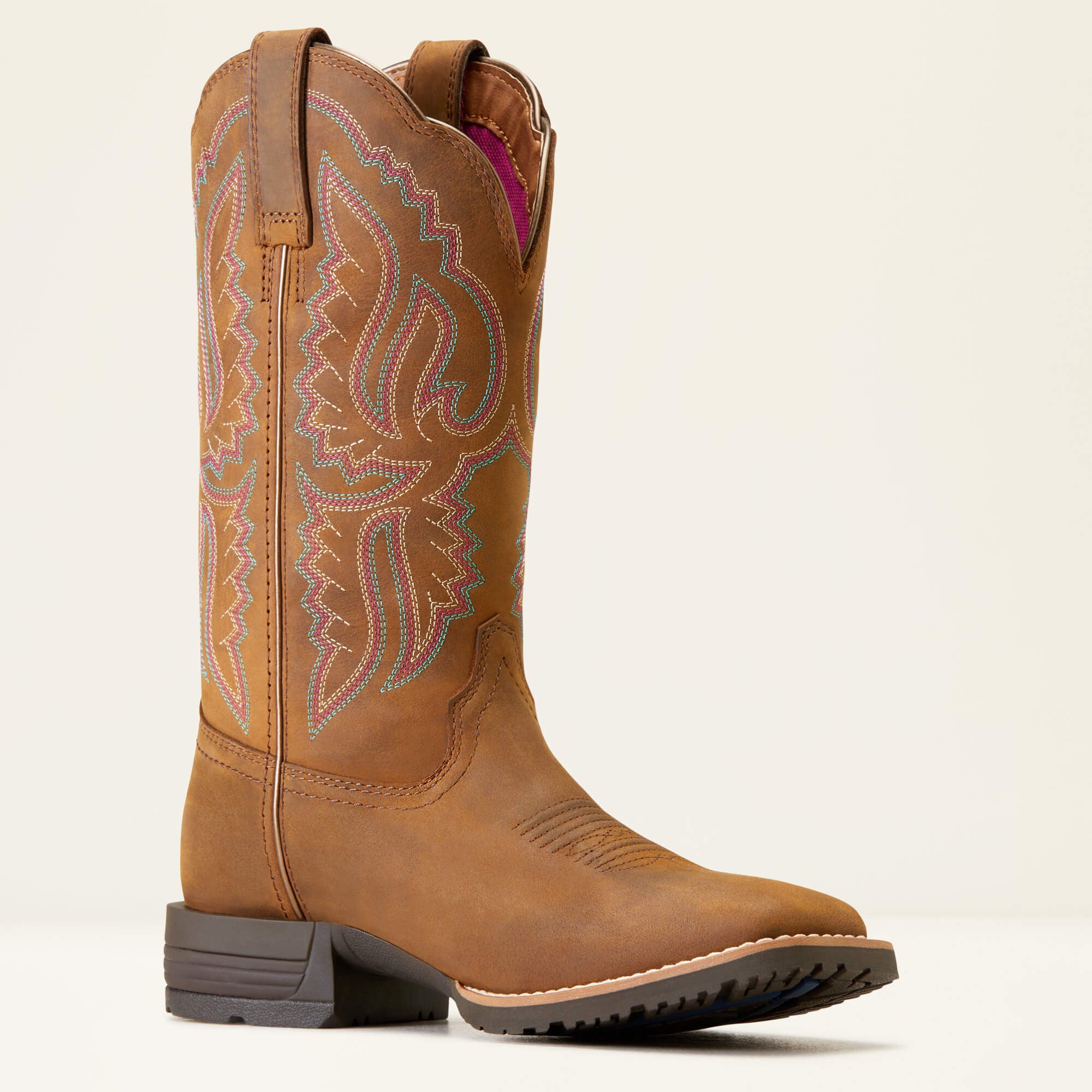 Hybrid Ranchwork Wide Square Toe Western Boot Women - DISTRESSED TAN