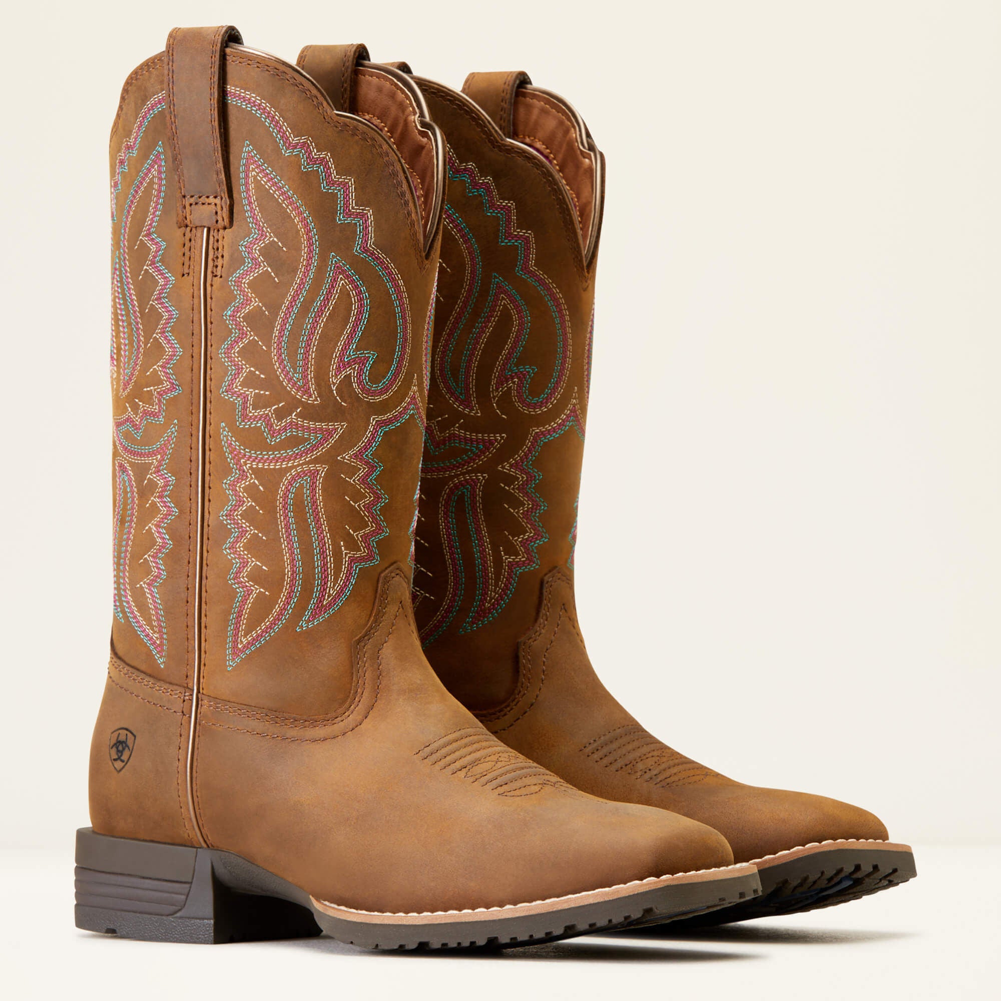 Hybrid Ranchwork Wide Square Toe Western Boot Women - DISTRESSED TAN