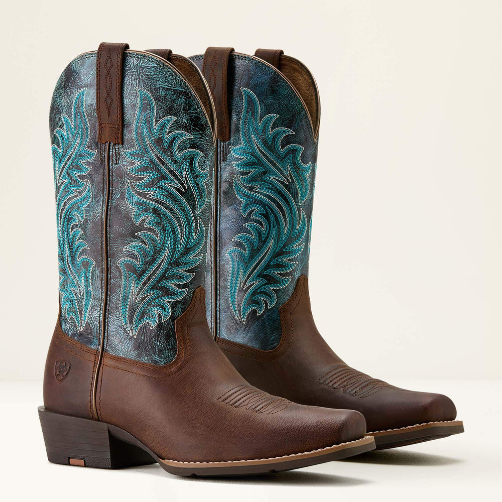 Round Up Narrow Cutter Toe Western Boot Women - SASSY BROWN/OCEAN WAVE