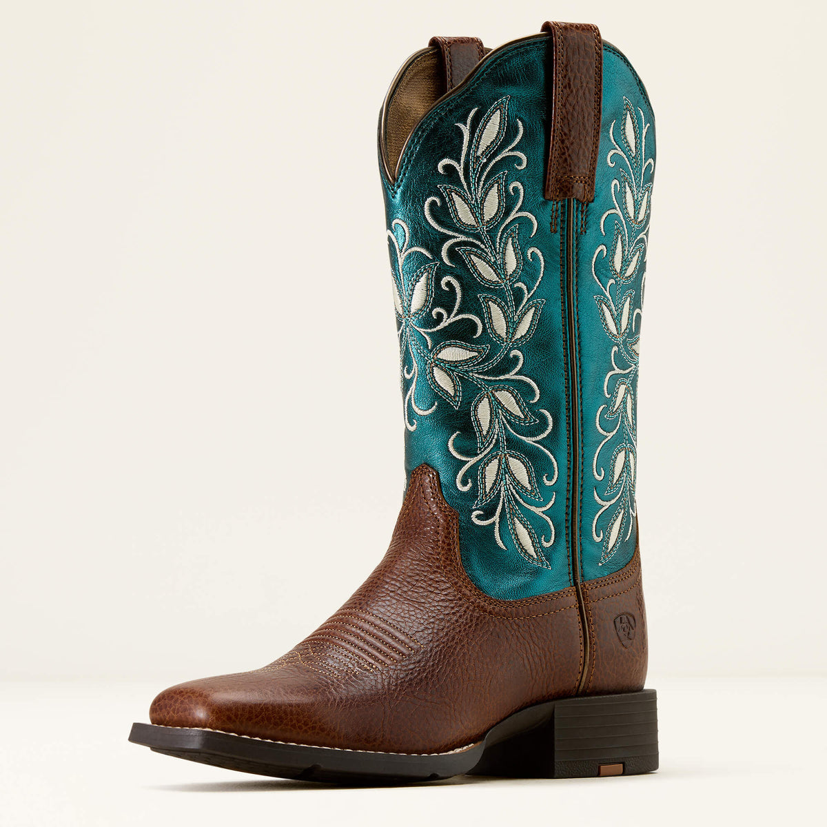 Round Up Holly Wide Square Toe Western Boot Women - BEASTY BROWN/METALLIC SEA