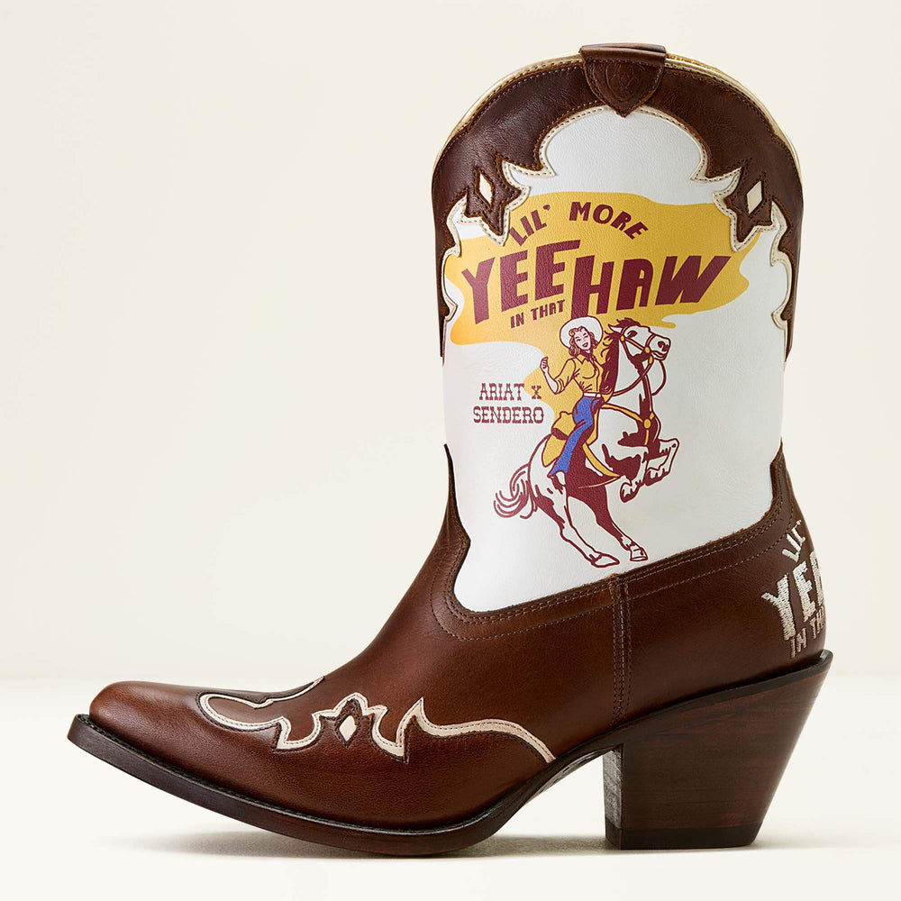 Bandida Sendero J Toe Western Boot Women - MOCHA TAN/YEEHAW PRINT