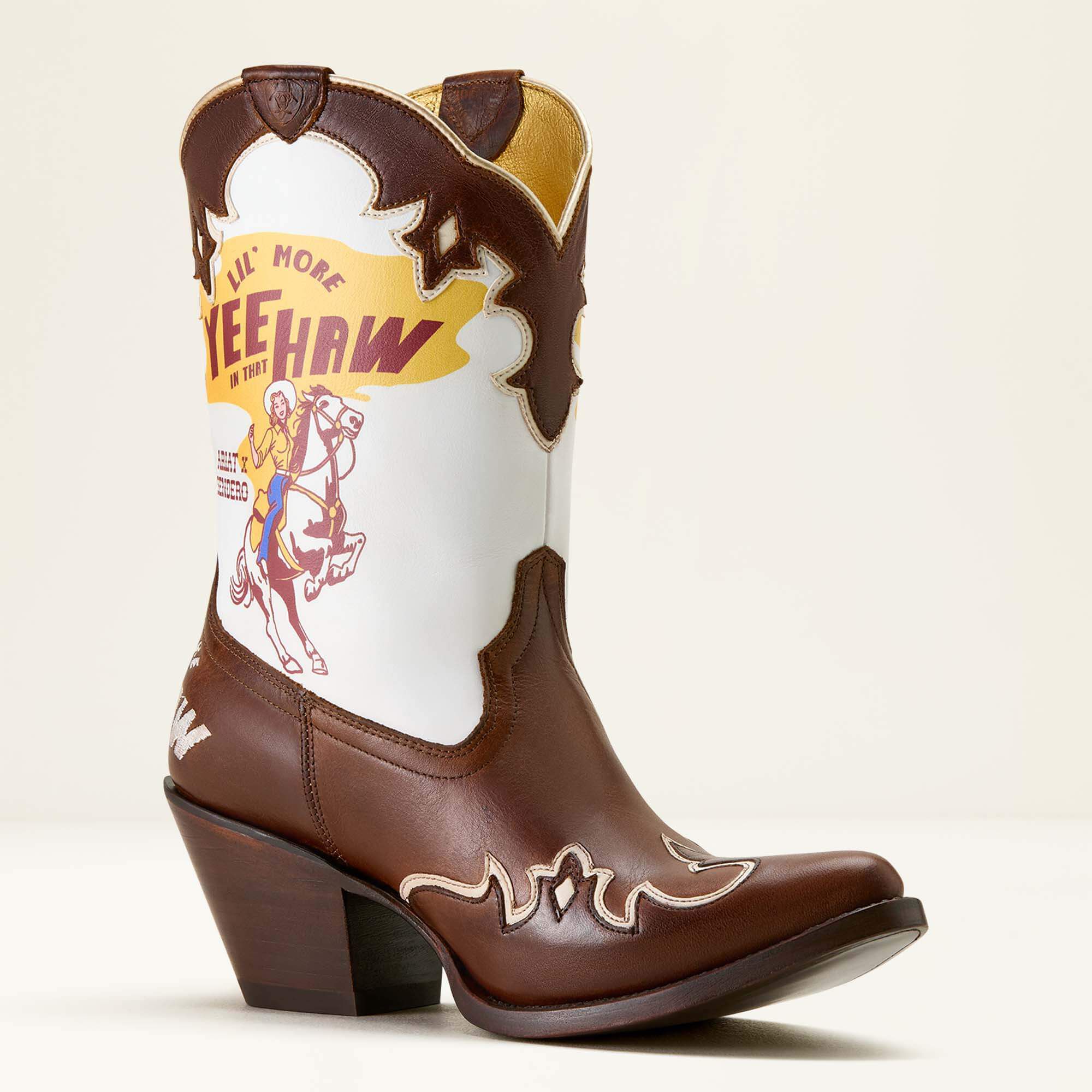 Bandida Sendero J Toe Western Boot Women - MOCHA TAN/YEEHAW PRINT