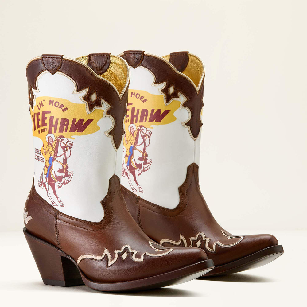 Bandida Sendero J Toe Western Boot Women - MOCHA TAN/YEEHAW PRINT
