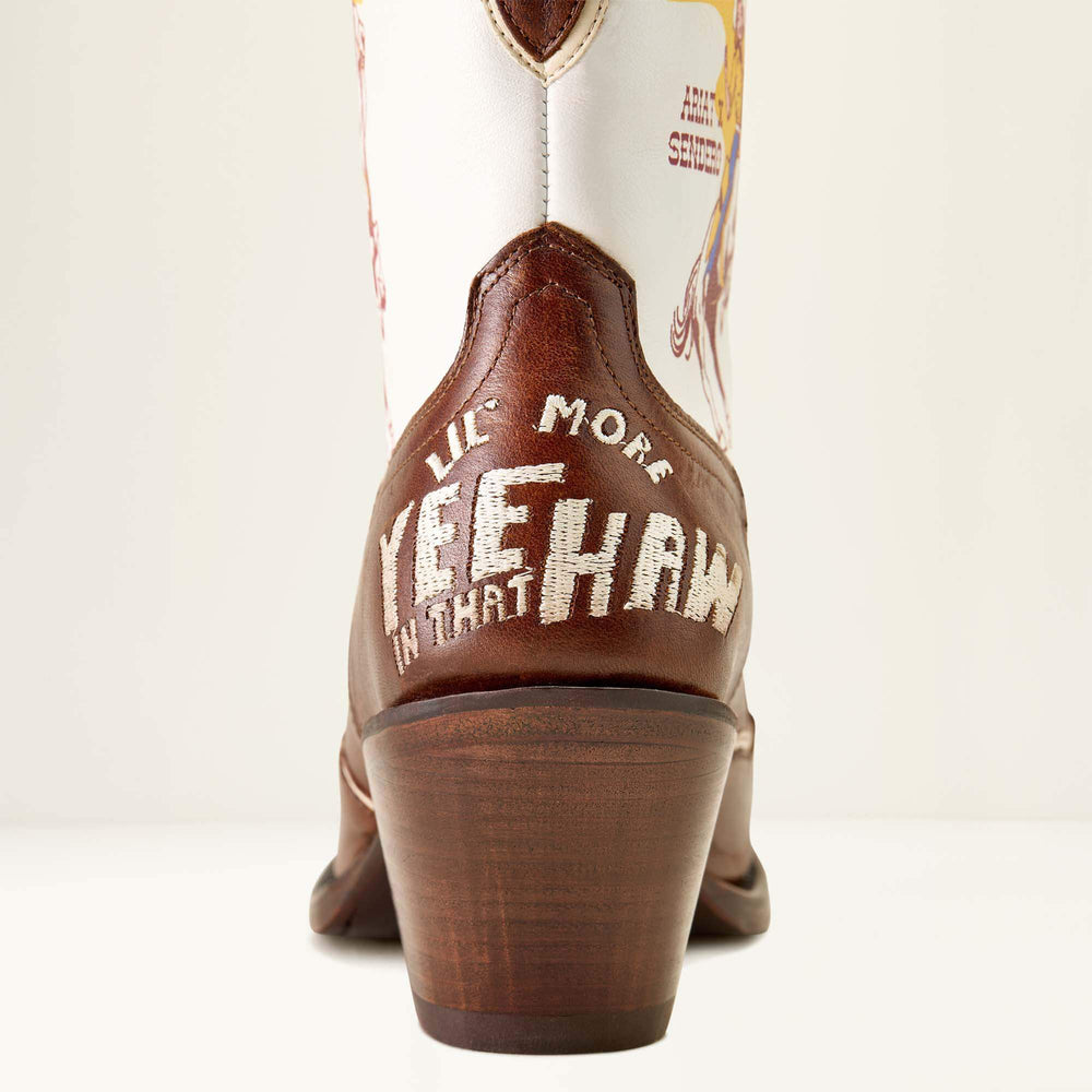 Bandida Sendero J Toe Western Boot Women - MOCHA TAN/YEEHAW PRINT