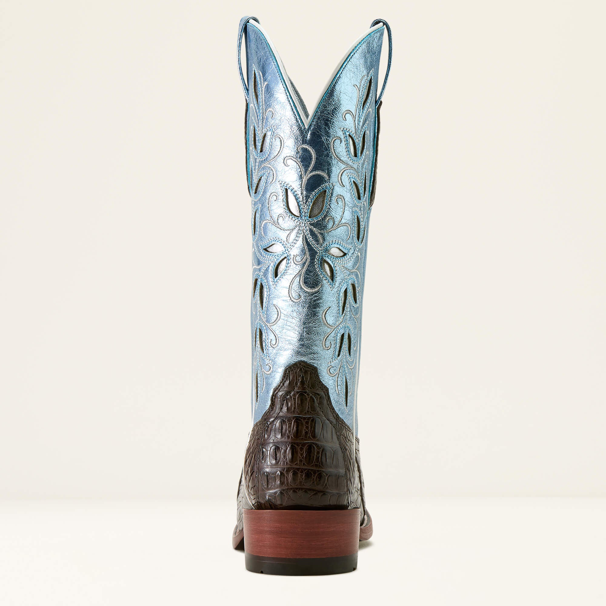 Futurity Silk Narrow Cutter Toe Western Boot Women - CHOCOLATE ESPRESSO CAIMAN/ANGELIC BLUE