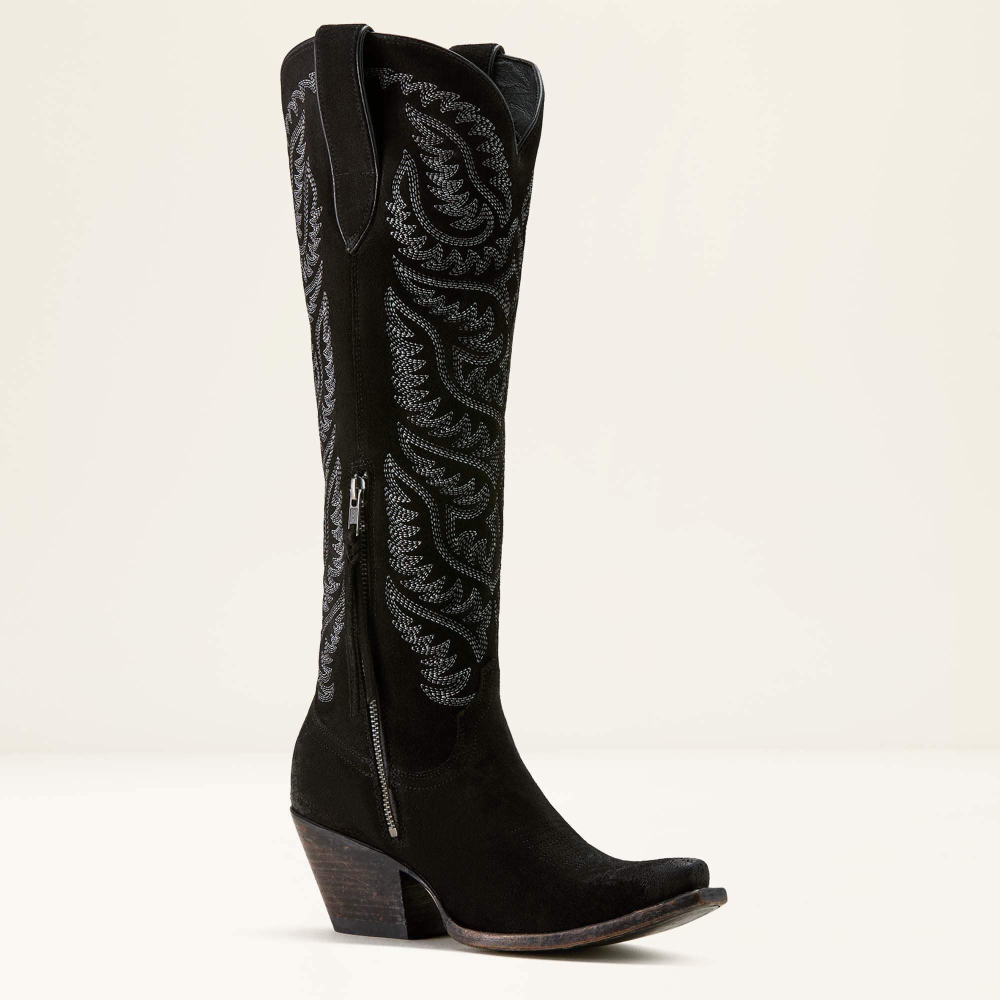 Laramie X Toe Western Boot Women - DISTRESSED BLACK SUEDE