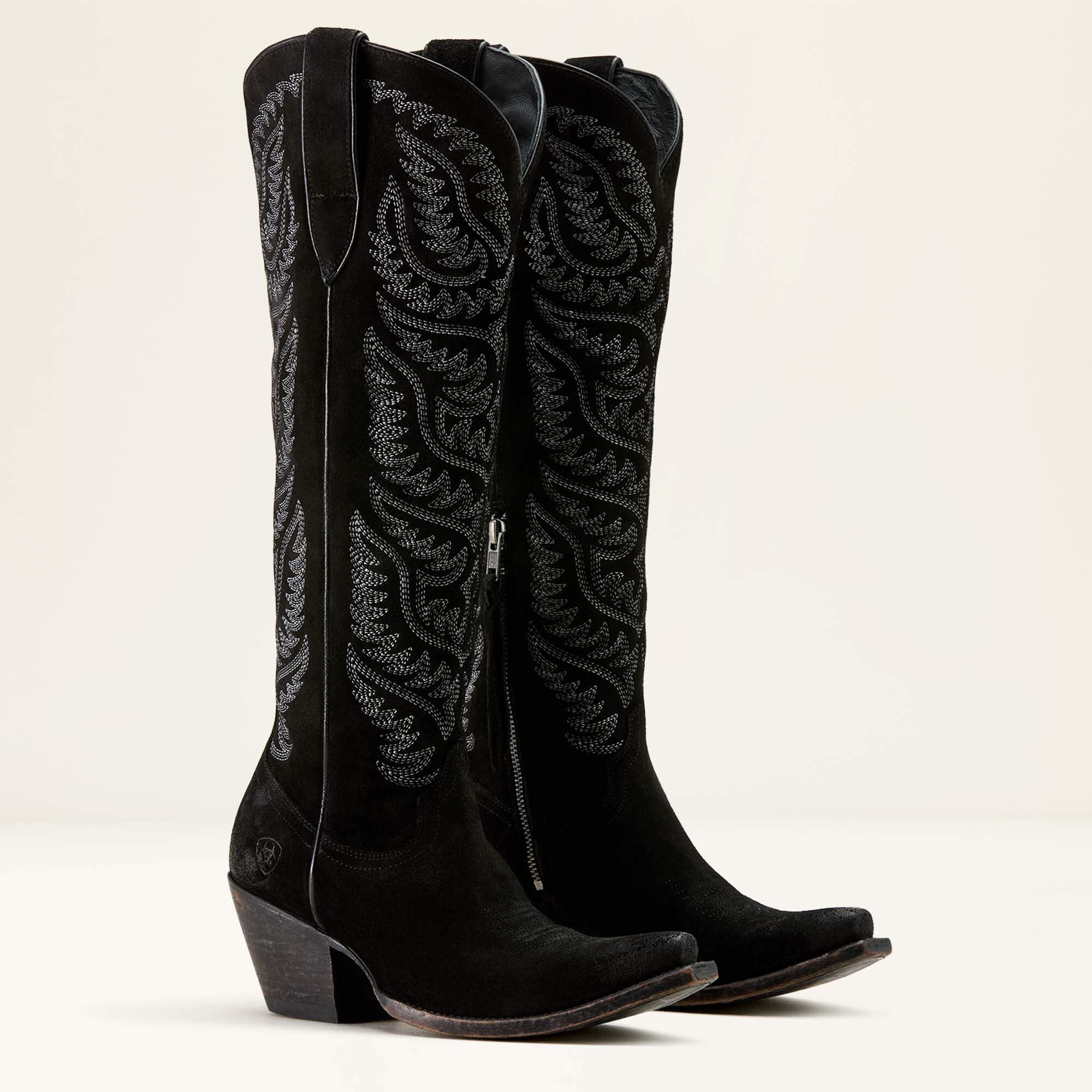 Laramie X Toe Western Boot Women - DISTRESSED BLACK SUEDE