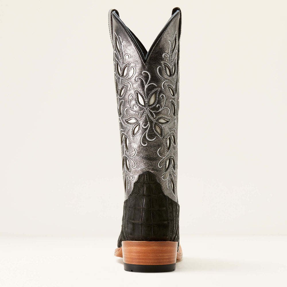 Futurity Silk Narrow Cutter Toe Western Boot Women - BLACK SUEDED CAIMAN/SOFT MERCURY