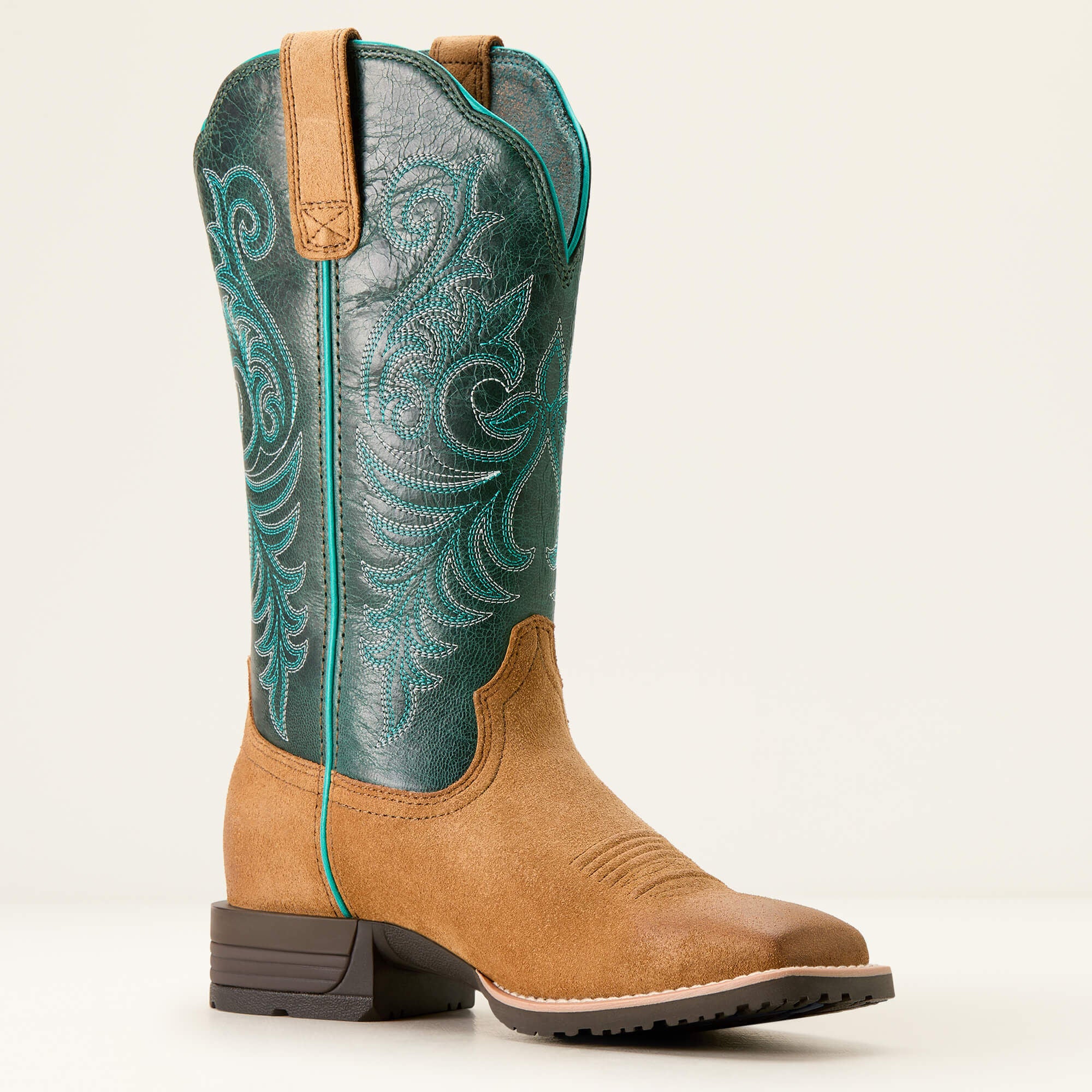 Hybrid Ranch Time Western Boot Women - ACORN ROUGHOUT/DEEP TEAL