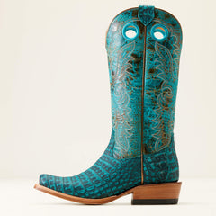 Futurity Boon Western Boot Women - TURQUOISE SUEDED CAIMAN BELLY/AMAZONITE