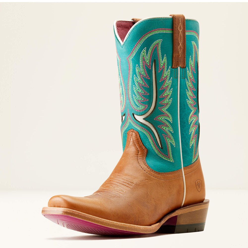 Futurity Colt Narrow Cutter Toe Western Boot Women - TAN PATINA/CENOTE BLUE