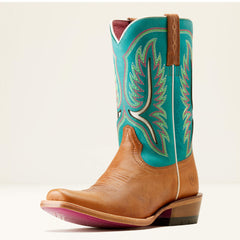 Futurity Colt Narrow Cutter Toe Western Boot Women - TAN PATINA/CENOTE BLUE