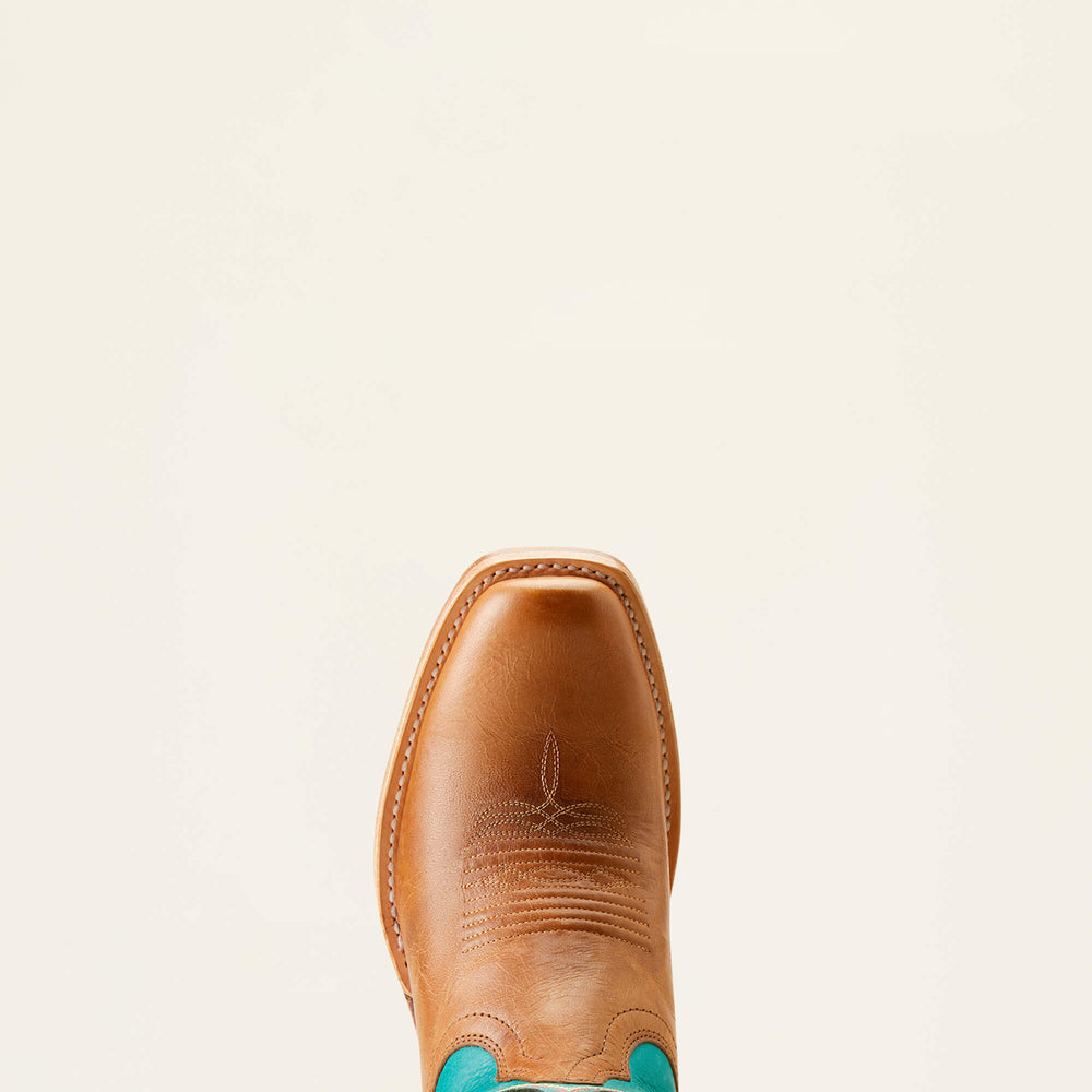 Futurity Colt Narrow Cutter Toe Western Boot Women - TAN PATINA/CENOTE BLUE
