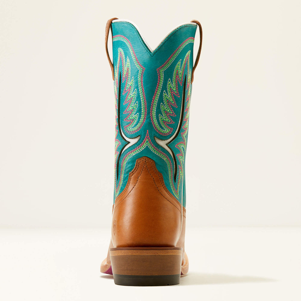 Futurity Colt Narrow Cutter Toe Western Boot Women - TAN PATINA/CENOTE BLUE