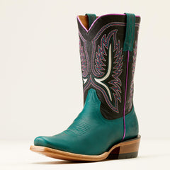 Futurity Colt Narrow Cutter Toe Western Boot Women - ANCIENT TURQUOISE/LUXE BLACK