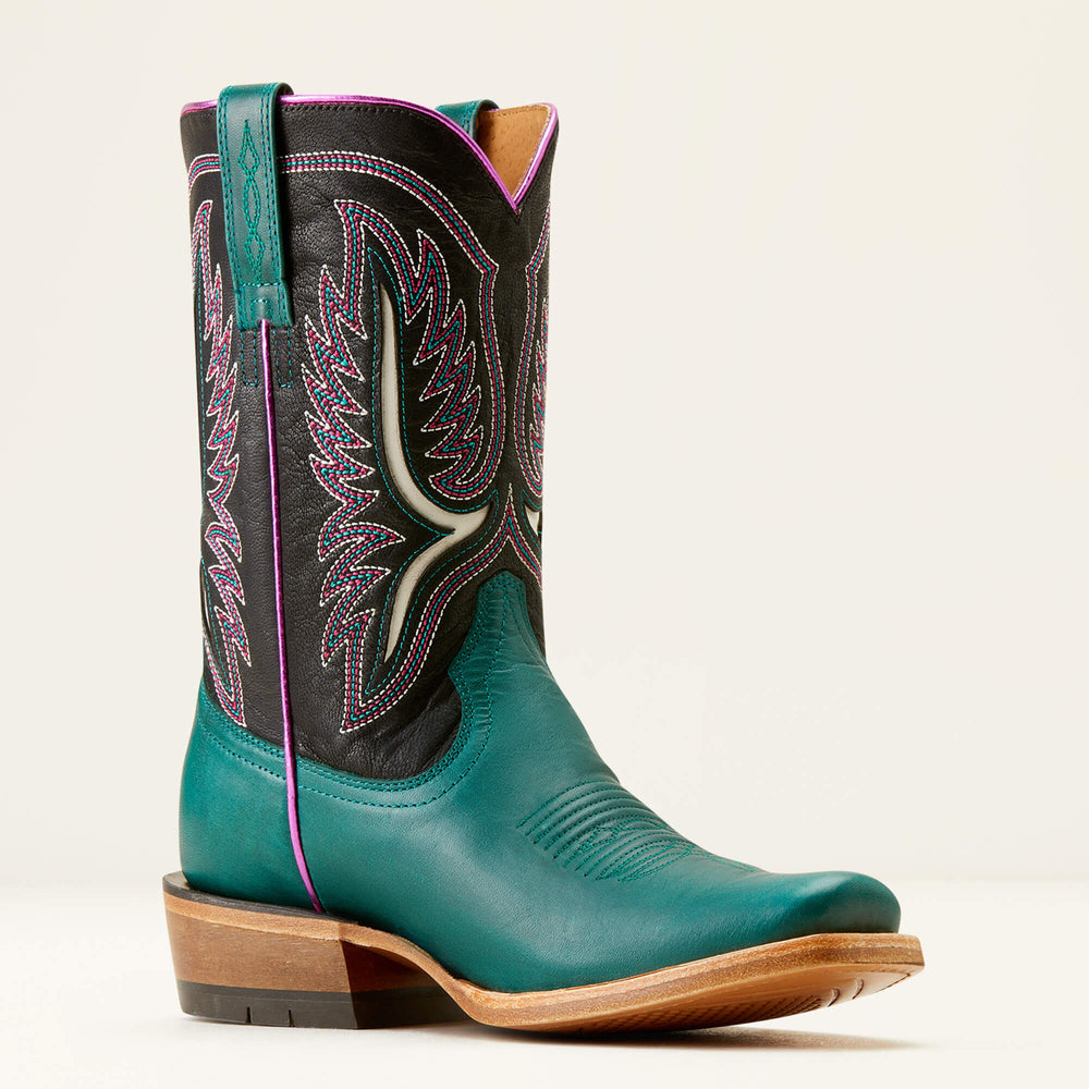 Futurity Colt Narrow Cutter Toe Western Boot Women - ANCIENT TURQUOISE/LUXE BLACK