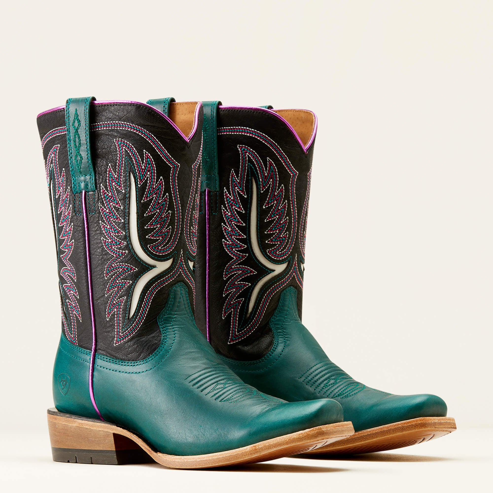 Futurity Colt Narrow Cutter Toe Western Boot Women - ANCIENT TURQUOISE/LUXE BLACK