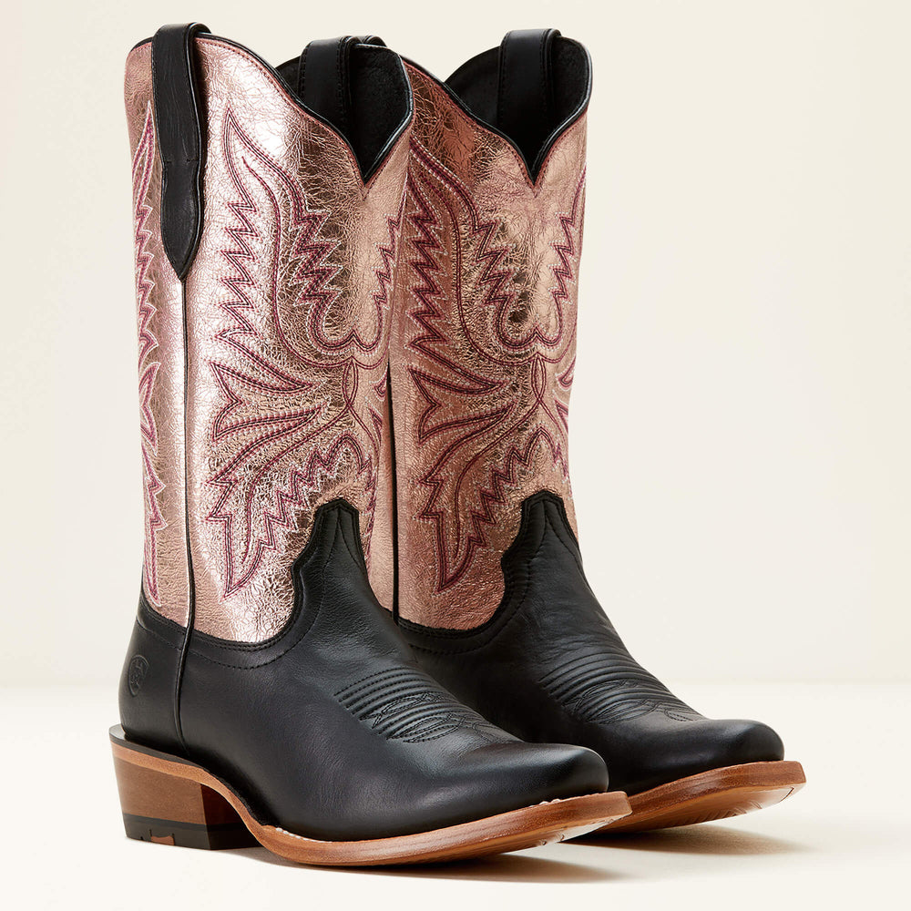 Futurity Flash K Toe Western Boot Women - MIDNIGHT BLACK/ROSE GOLD SHINE