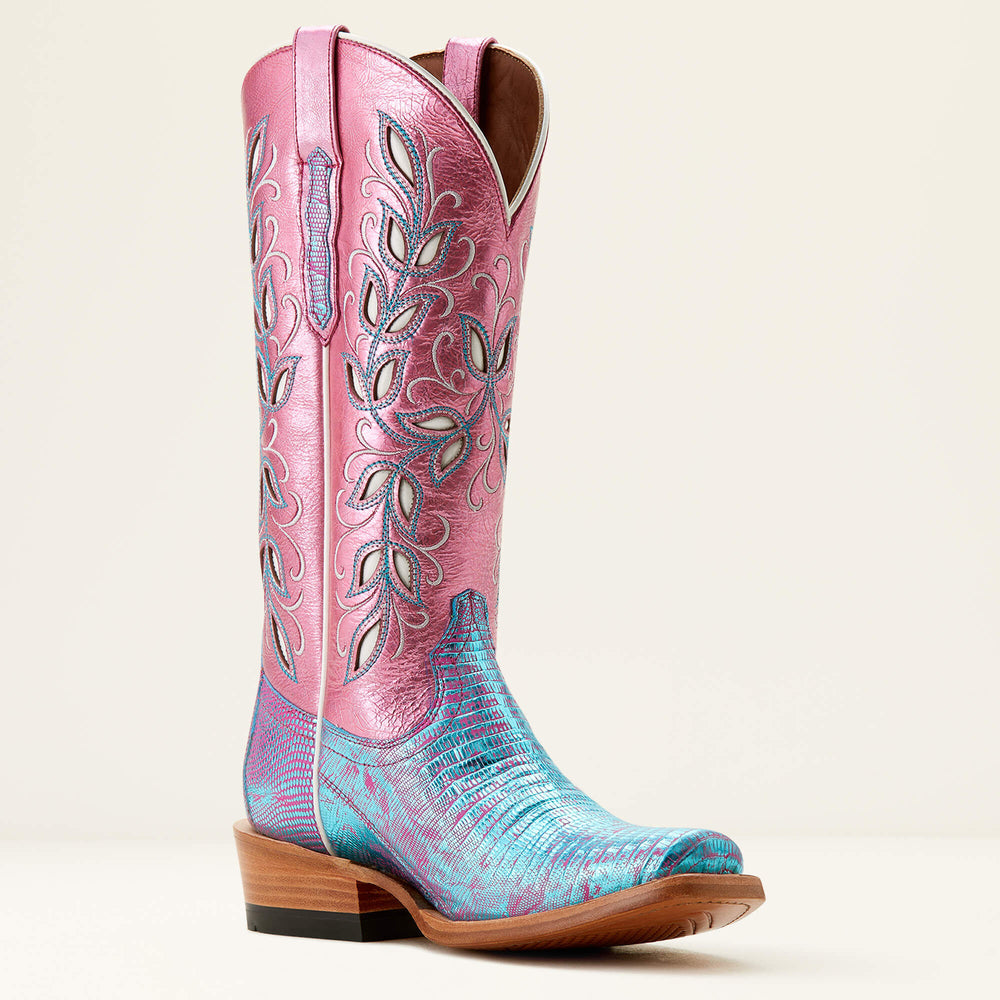 Futurity Silk Western Boot Women - TURQ SHIMMER LIZARD/SOFT MAGENTA