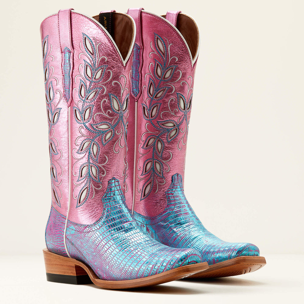 Futurity Silk Western Boot Women - TURQ SHIMMER LIZARD/SOFT MAGENTA
