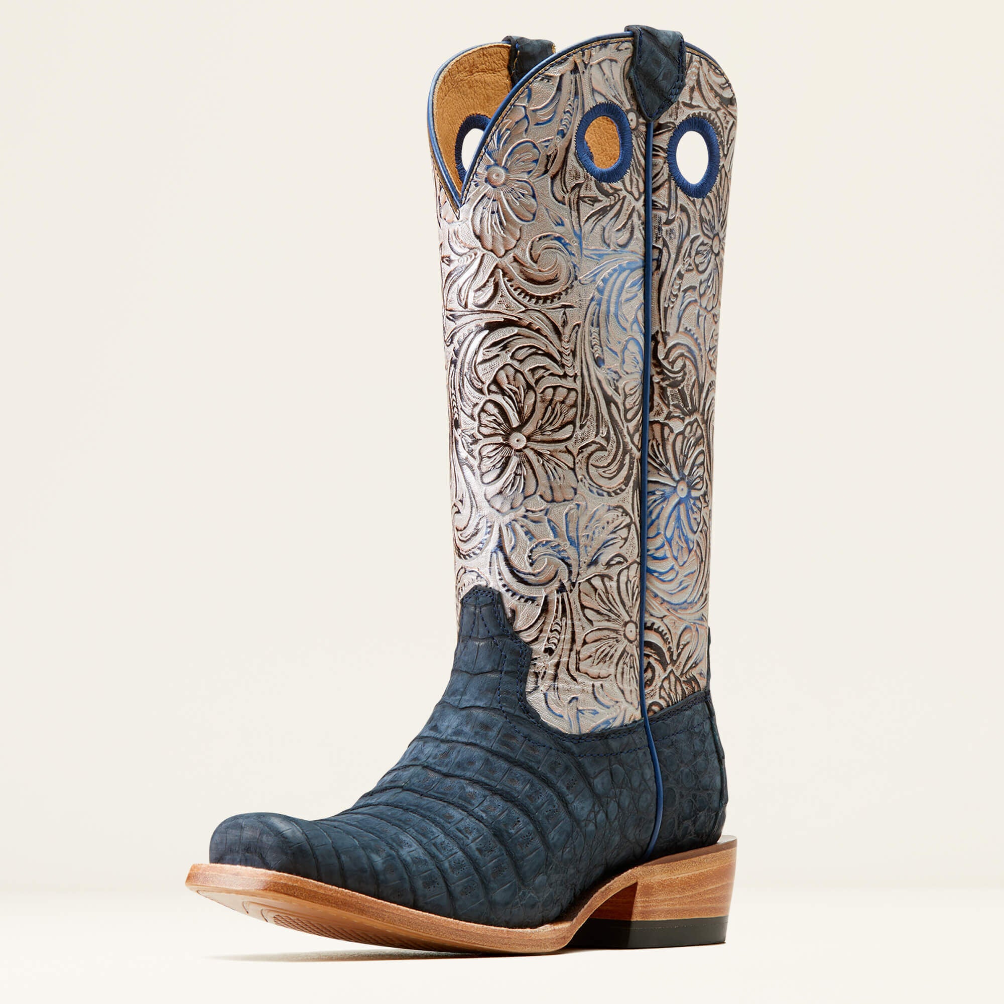 Futurity Boon Western Boot Women - NAVY SUEDED CAIMAN BELLY/TOOLED NIGHT FA