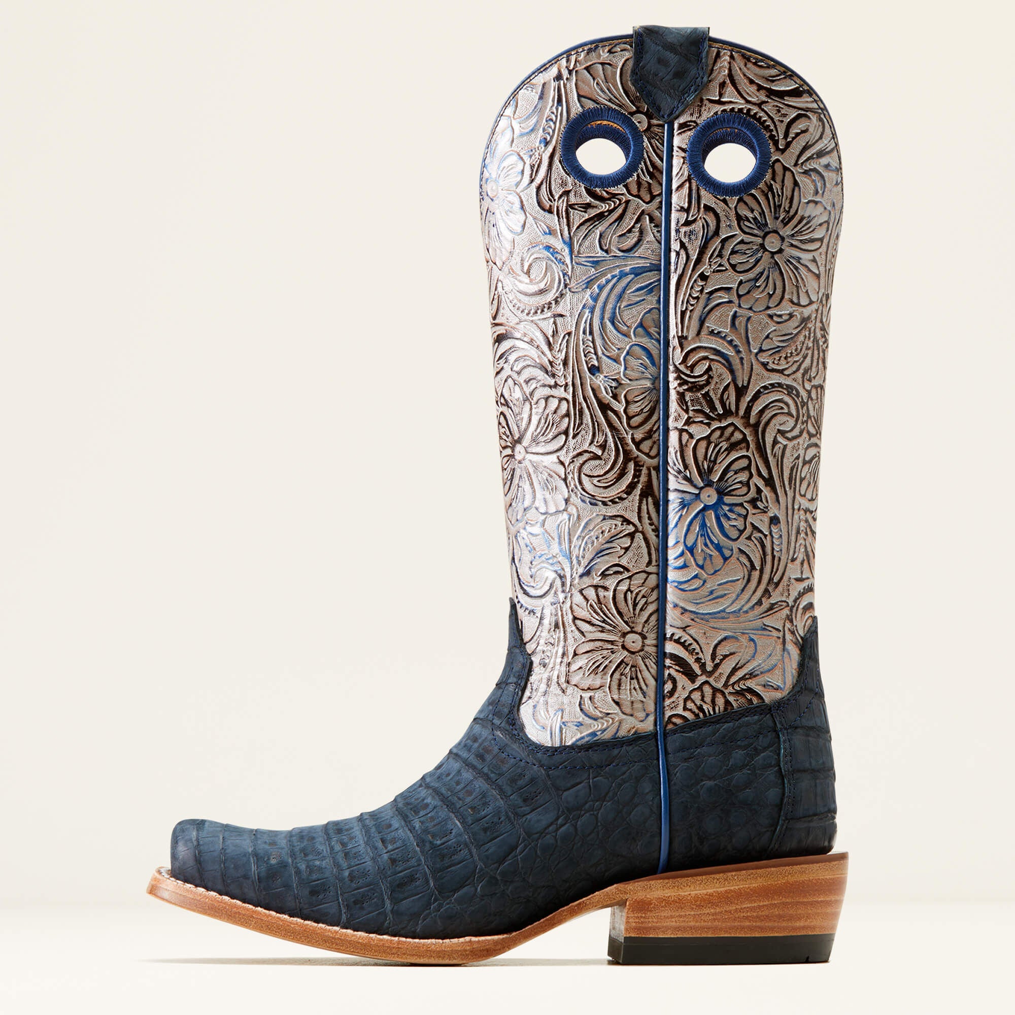 Futurity Boon Western Boot Women - NAVY SUEDED CAIMAN BELLY/TOOLED NIGHT FA