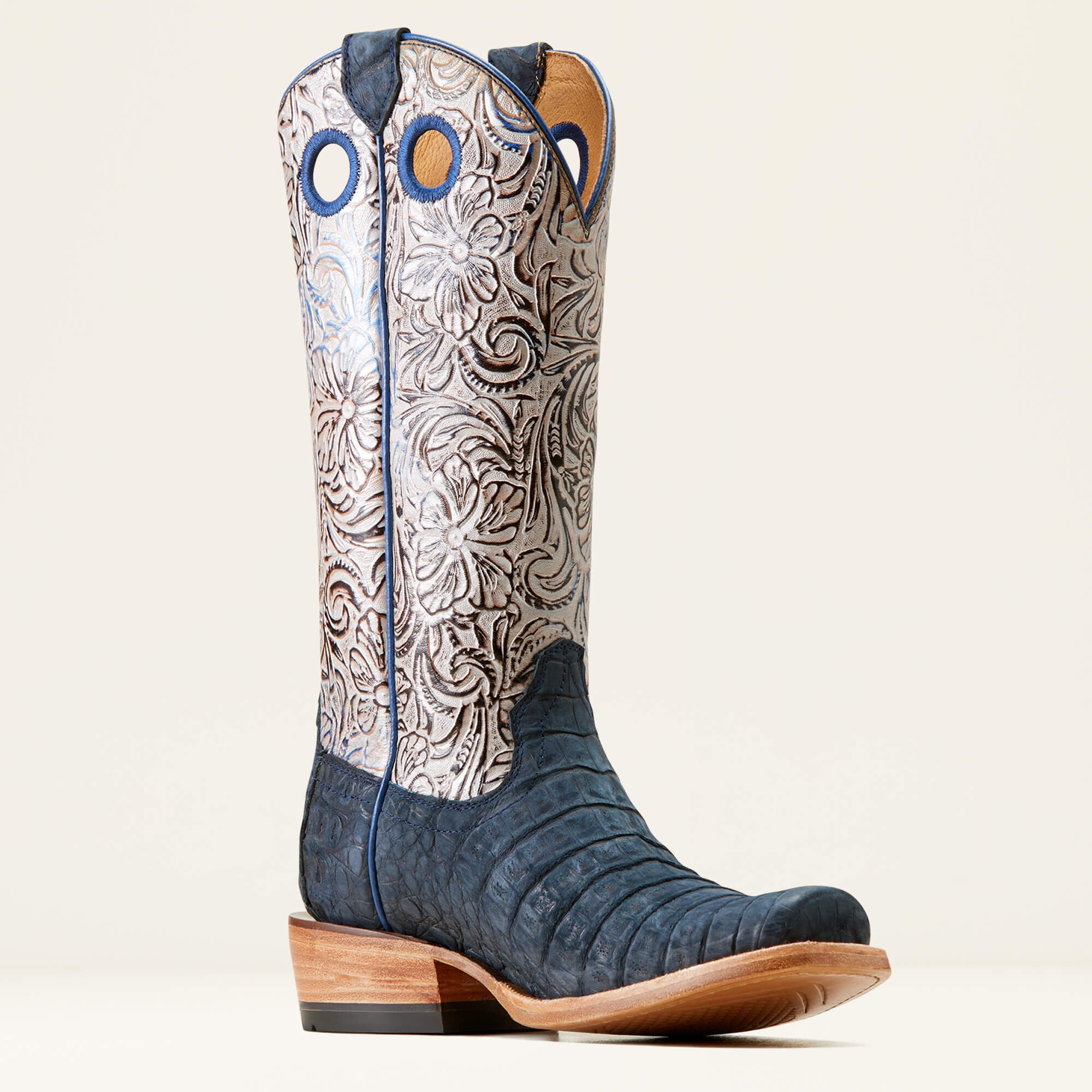Futurity Boon Western Boot Women - NAVY SUEDED CAIMAN BELLY/TOOLED NIGHT FA